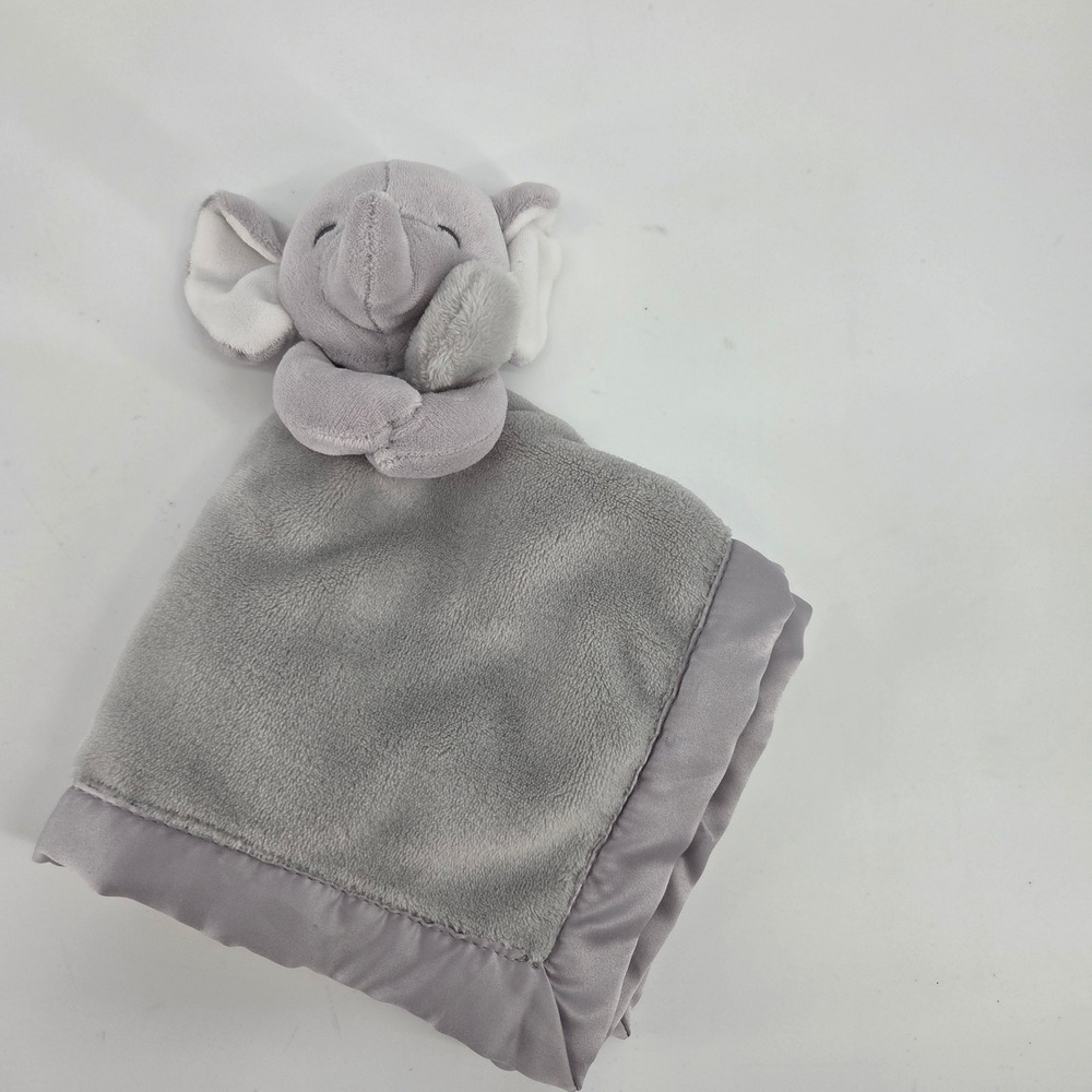 Carters Gray Elephant  Baby Security Blanket Lovey Satin Trim Fleece Snuggle